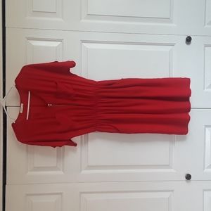 Red Knee Length Dress with pocket and Zipper detail